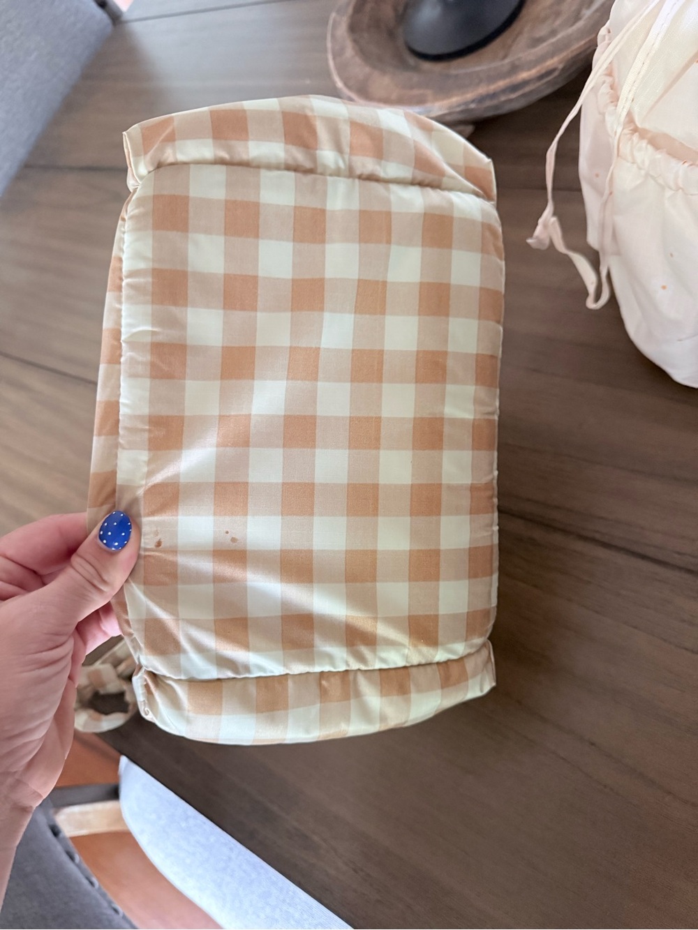 Calpak Beige Gingham Drawstring Tote - Picture 3 of 7